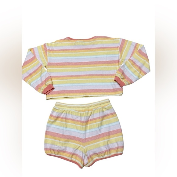 Haute Hippie Kids Terry Cloth Pajama Lounge Set, Pastel Stripes, Size Large. - Picture 2 of 13